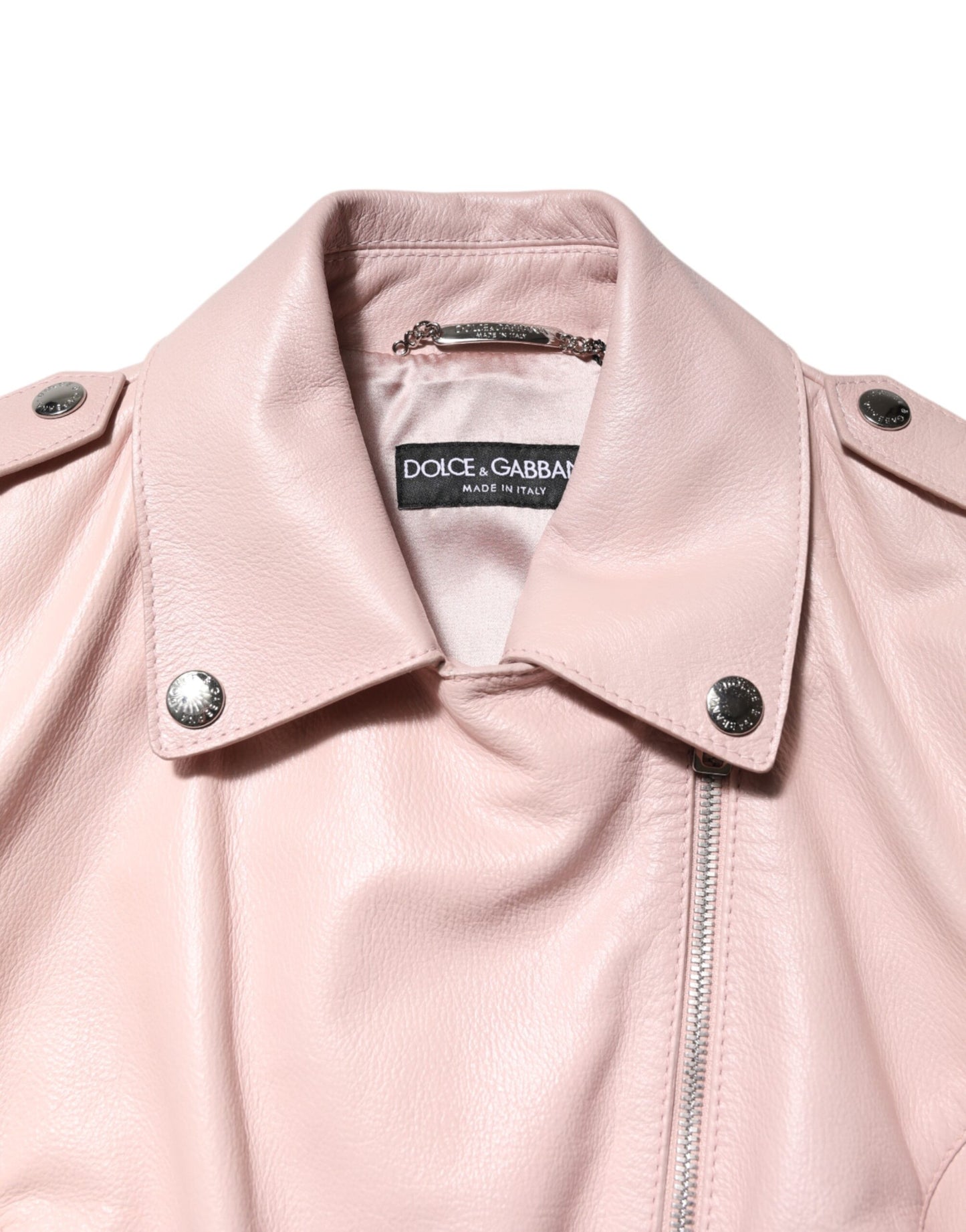 Dolce & Gabbana Light Pink Collar Leather Women Biker Jacket Dolce & Gabbana
