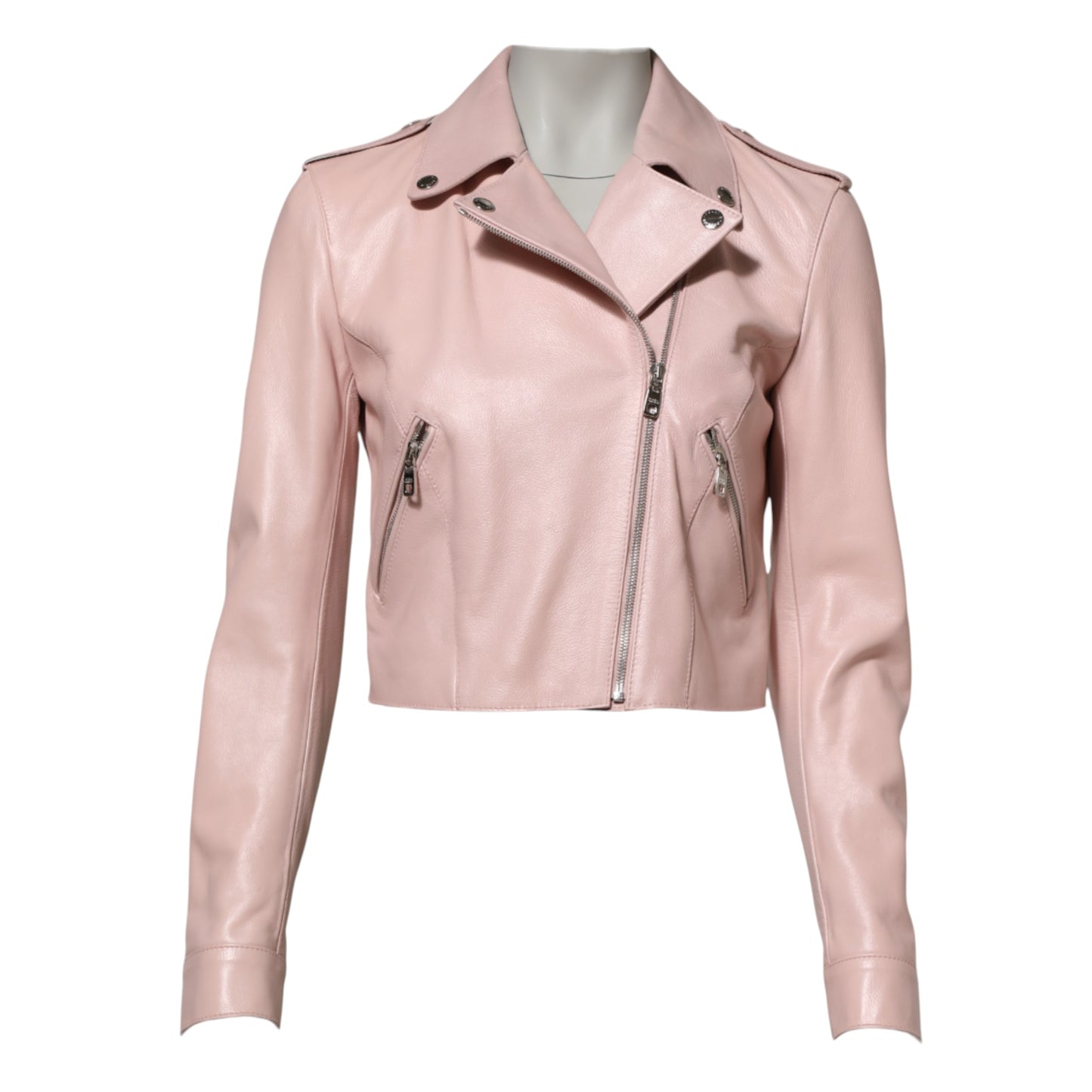 Dolce & Gabbana Light Pink Collar Leather Women Biker Jacket Dolce & Gabbana