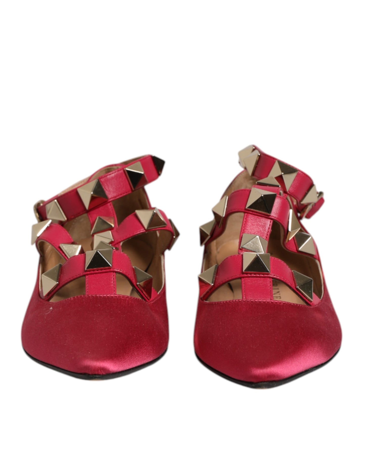 Prosperine Red Gold Studded Pointed Toe Ballet Flats Shoes Prosperine