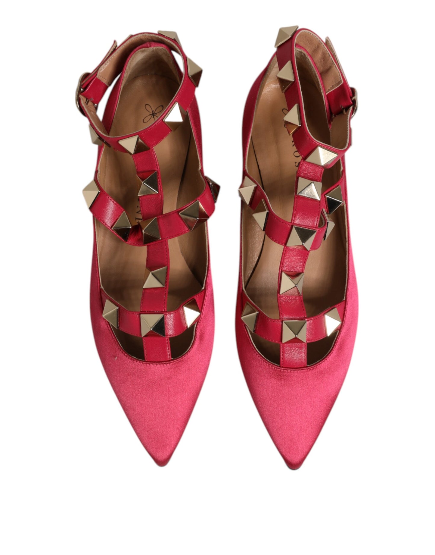 Prosperine Red Gold Studded Pointed Toe Ballet Flats Shoes Prosperine