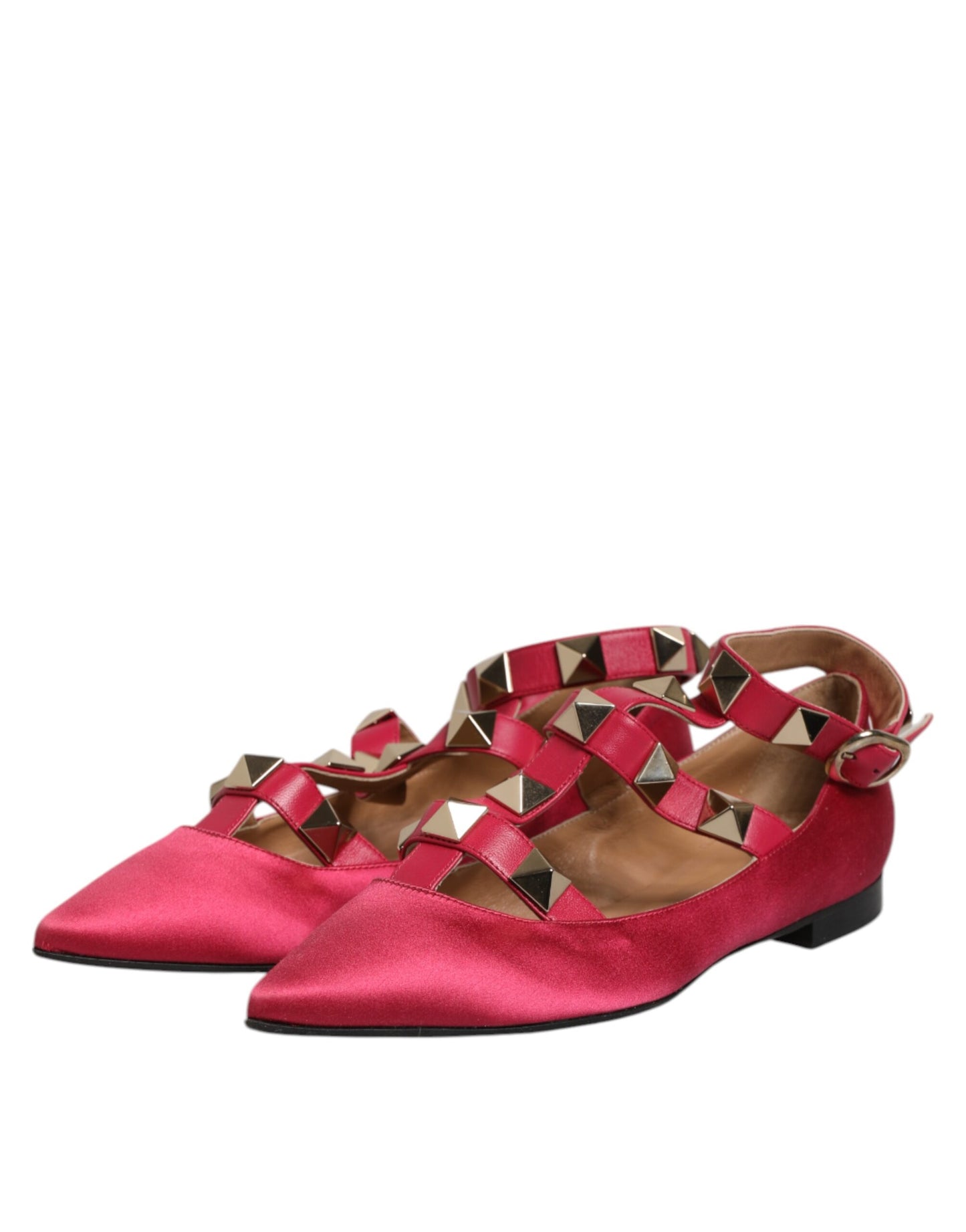 Prosperine Red Gold Studded Pointed Toe Ballet Flats Shoes Prosperine