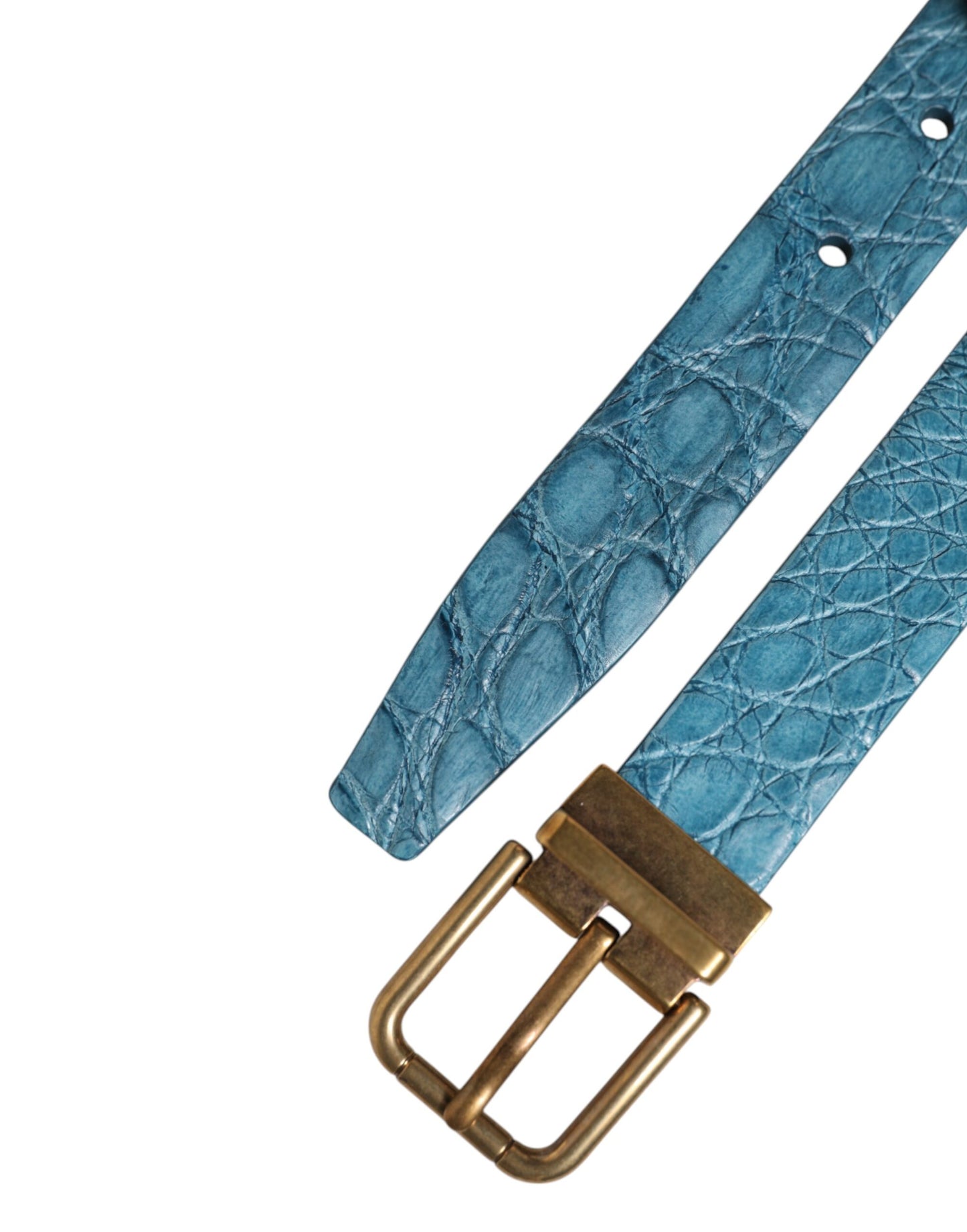 Dolce & Gabbana Blue Leather Classic Gold Metal Buckle Belt Dolce & Gabbana
