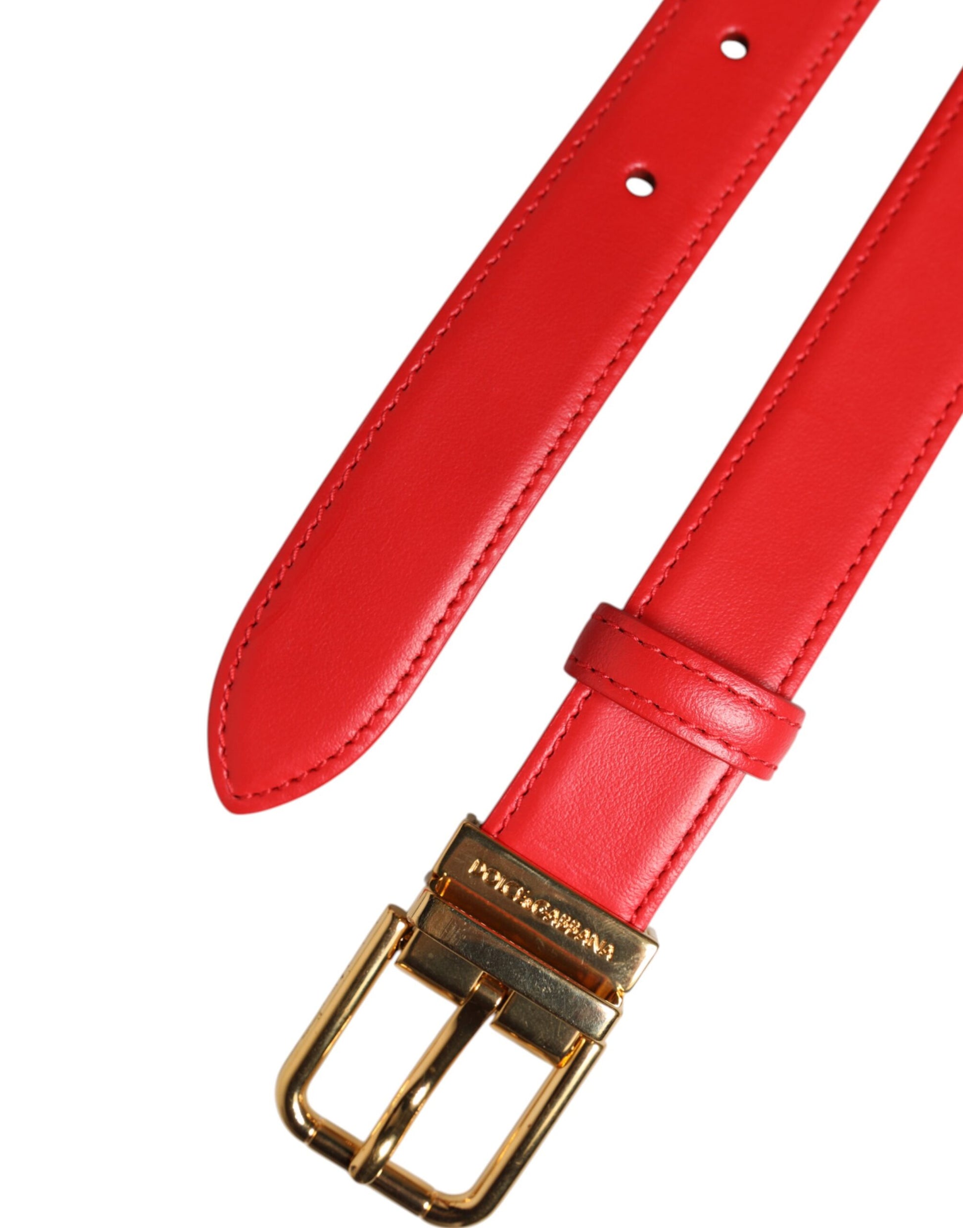 Dolce & Gabbana Red Leather Gold Metal Buckle Cintura Belt Dolce & Gabbana
