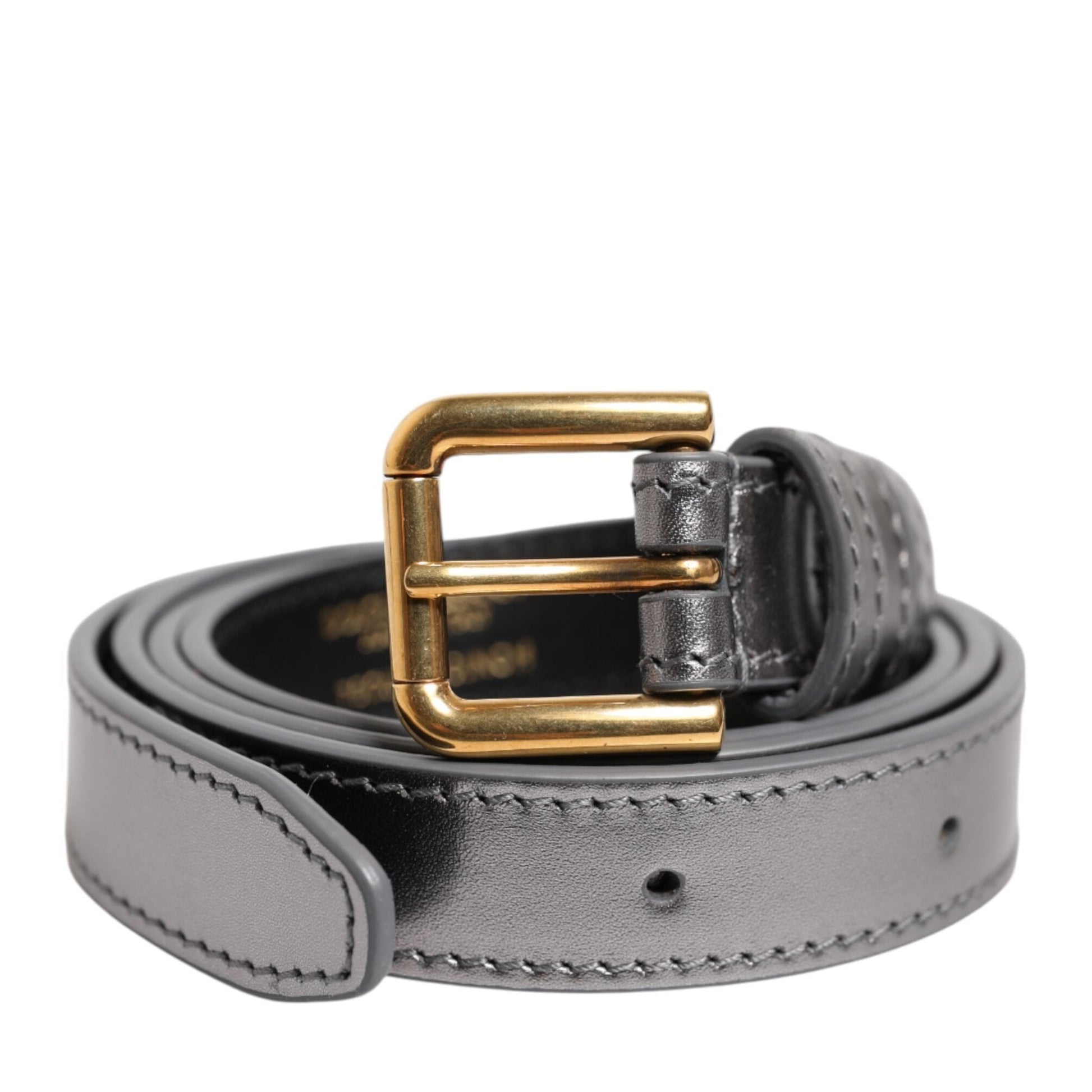 Dolce & Gabbana Silver Logo Engraved Metal Waist Buckle Belt