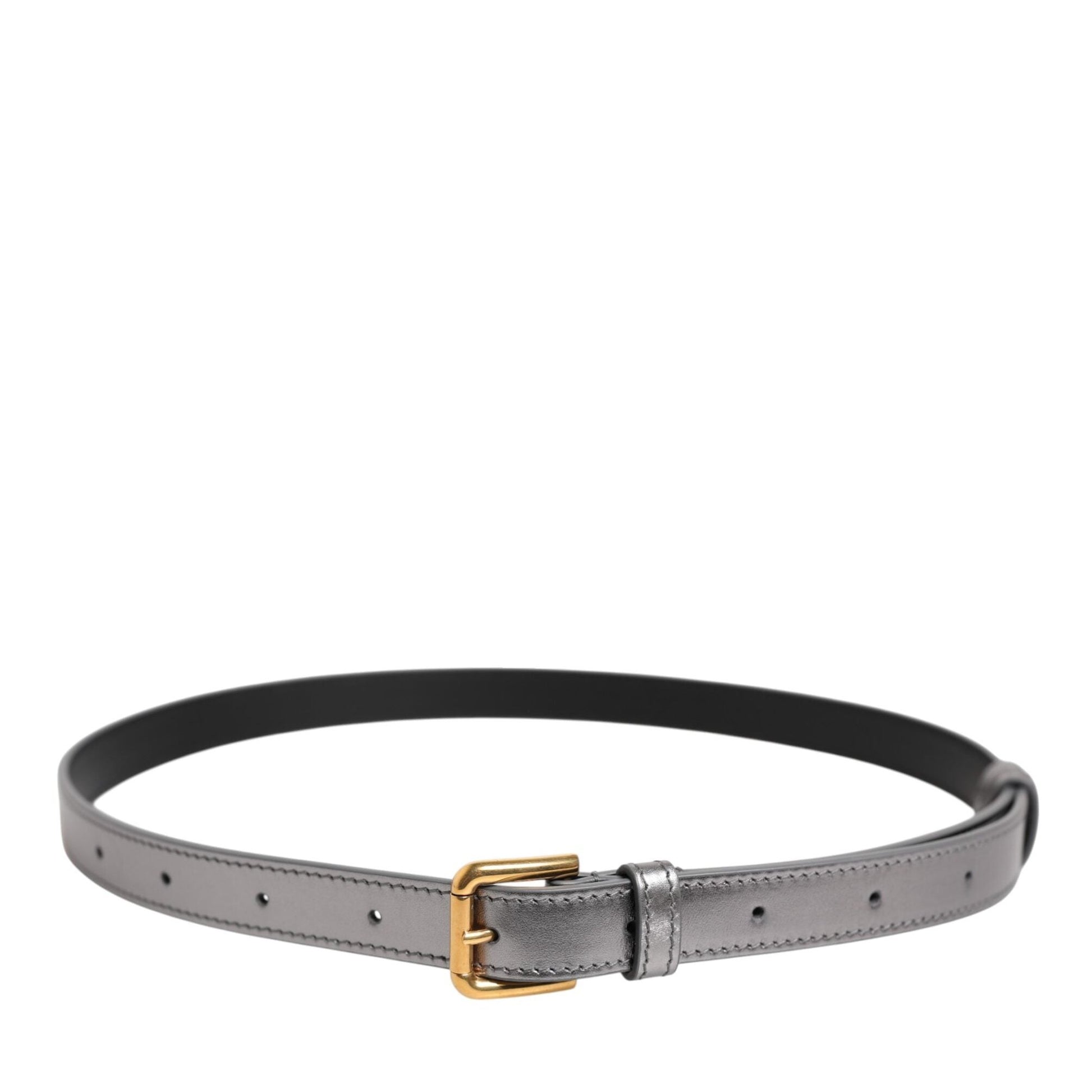 Dolce & Gabbana Silver Logo Engraved Metal Waist Buckle Belt