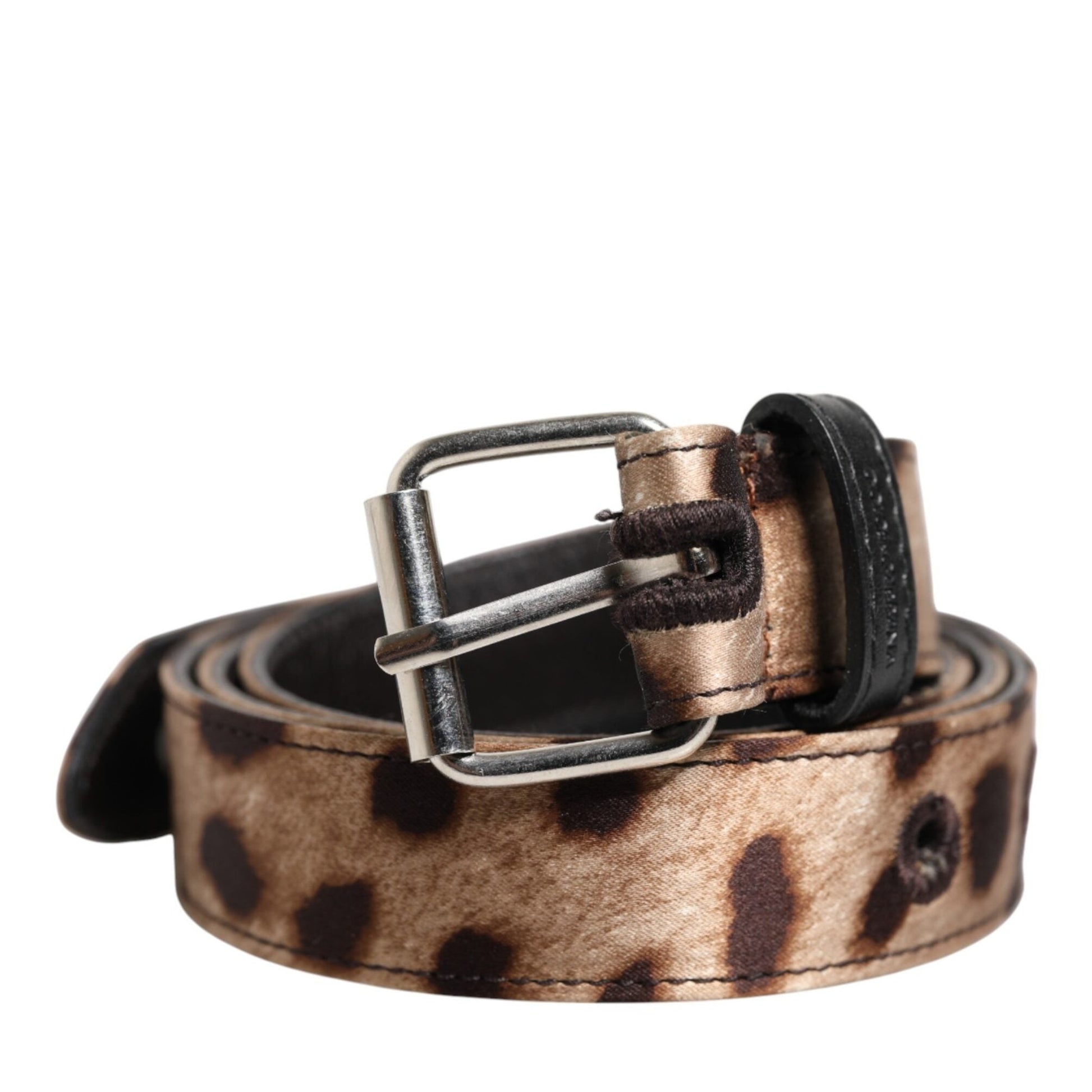 Dolce & Gabbana Brown Leopard Silver Metal Buckle Belt Dolce & Gabbana