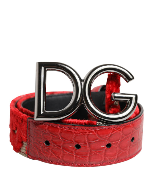 Dolce & Gabbana Red Viscose Silver DG Logo Metal Buckle Belt Dolce & Gabbana