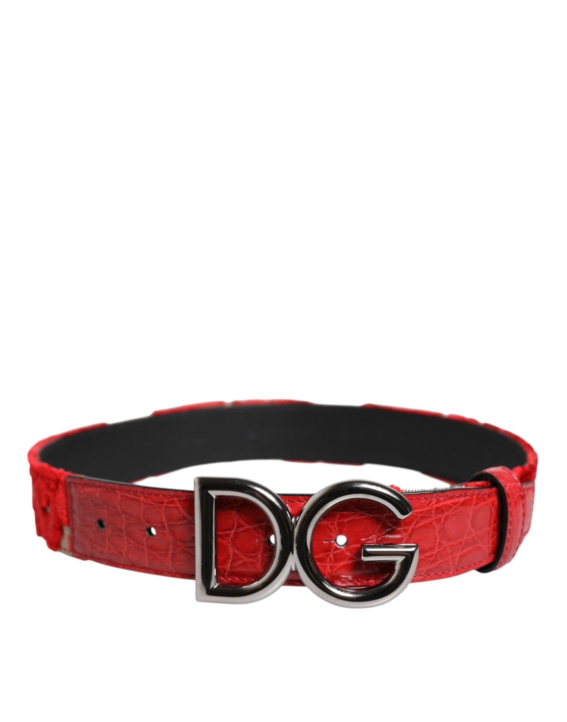 Dolce & Gabbana Red Viscose Silver DG Logo Metal Buckle Belt Dolce & Gabbana