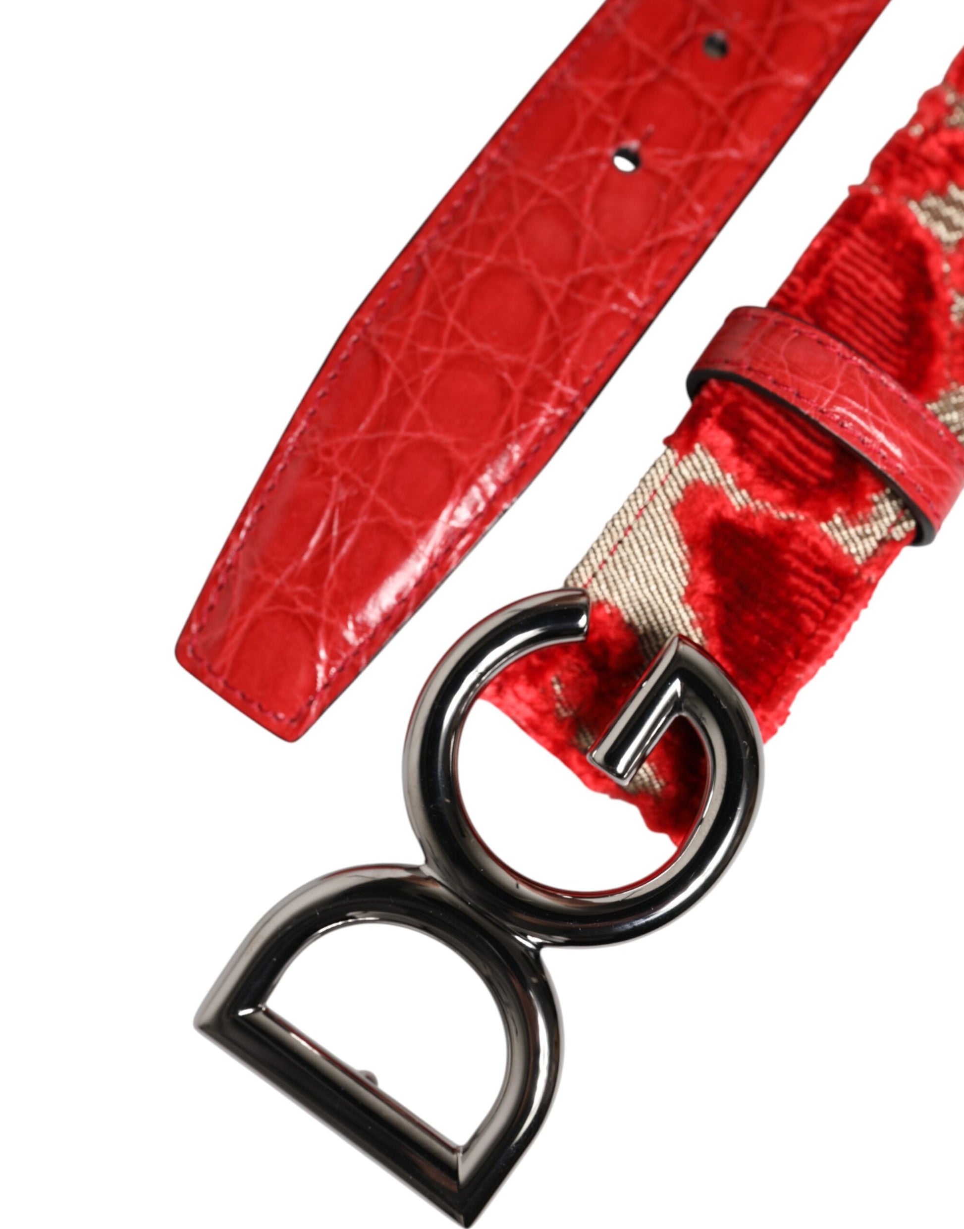 Dolce & Gabbana Red Viscose Silver DG Logo Metal Buckle Belt Dolce & Gabbana