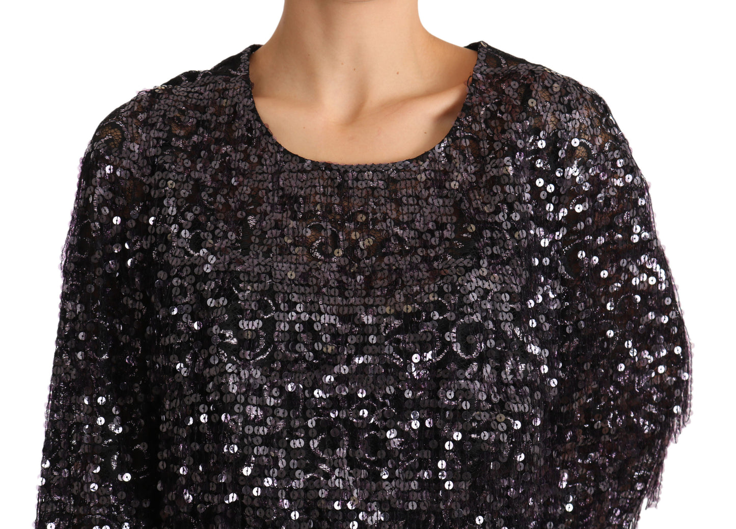 Dolce & Gabbana Black Sequined Long Sleeve Shift Midi Dress Dolce & Gabbana