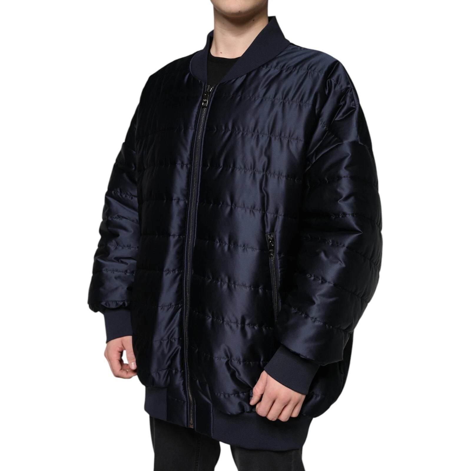 Dolce & Gabbana Dark Blue Quilted Full Zip Bomber Jacket Dolce & Gabbana