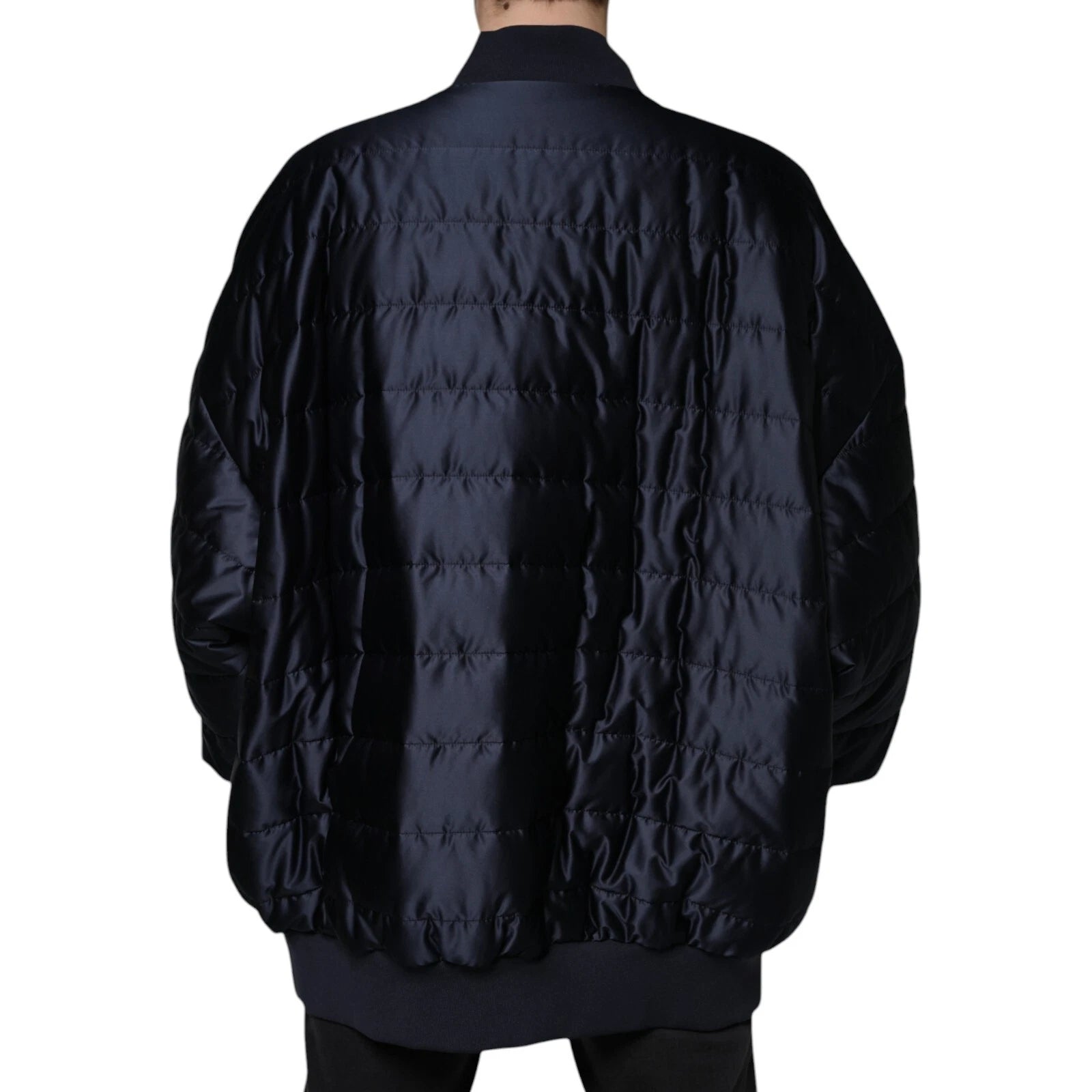 Dolce & Gabbana Dark Blue Quilted Full Zip Bomber Jacket Dolce & Gabbana
