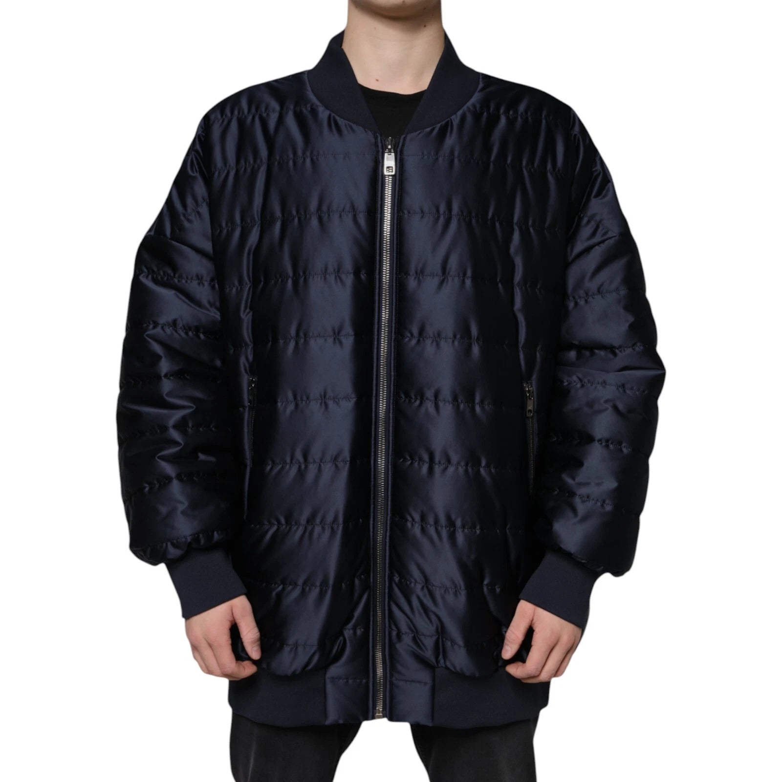 Dolce & Gabbana Dark Blue Quilted Full Zip Bomber Jacket Dolce & Gabbana