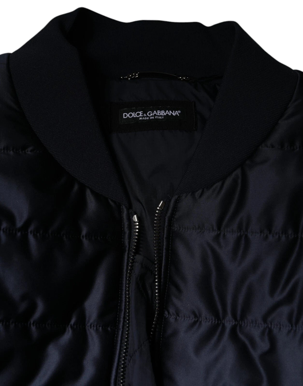 Dolce & Gabbana Dark Blue Quilted Full Zip Bomber Jacket Dolce & Gabbana