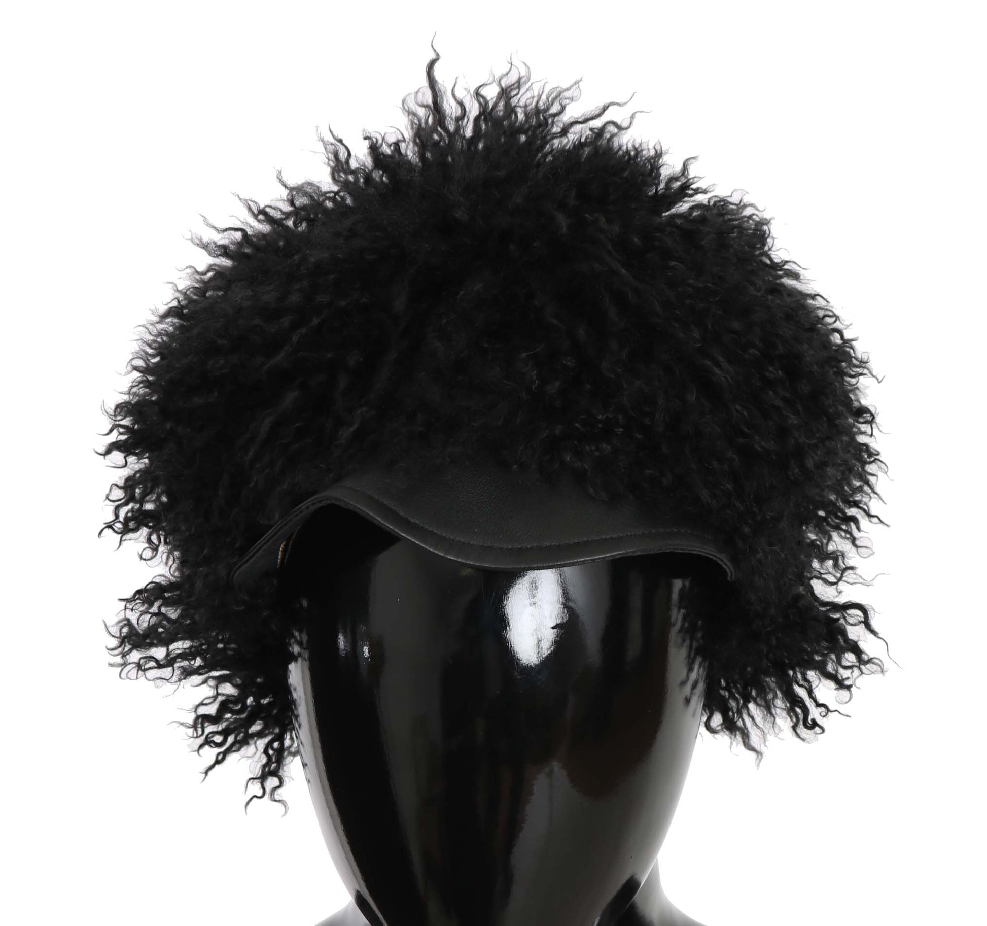 Dolce & Gabbana Black Tibet Lamb Fur Leather Gatsby Hat Dolce & Gabbana