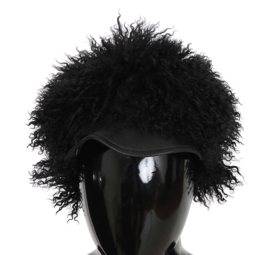 Dolce & Gabbana Black Tibet Lamb Fur Leather Gatsby Hat Dolce & Gabbana