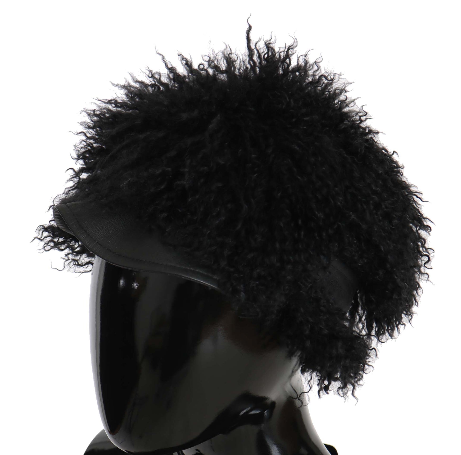Dolce & Gabbana Black Tibet Lamb Fur Leather Gatsby Hat Dolce & Gabbana