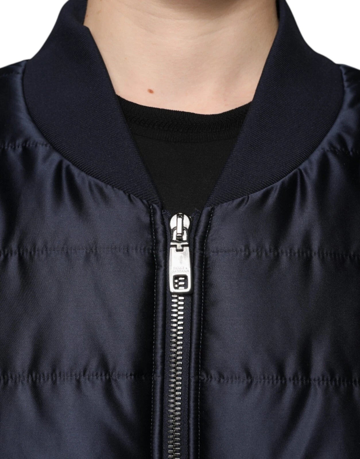 Dolce & Gabbana Dark Blue Quilted Full Zip Bomber Jacket Dolce & Gabbana