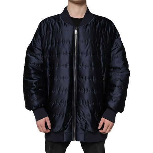 Dolce & Gabbana Dark Blue Quilted Full Zip Bomber Jacket Dolce & Gabbana