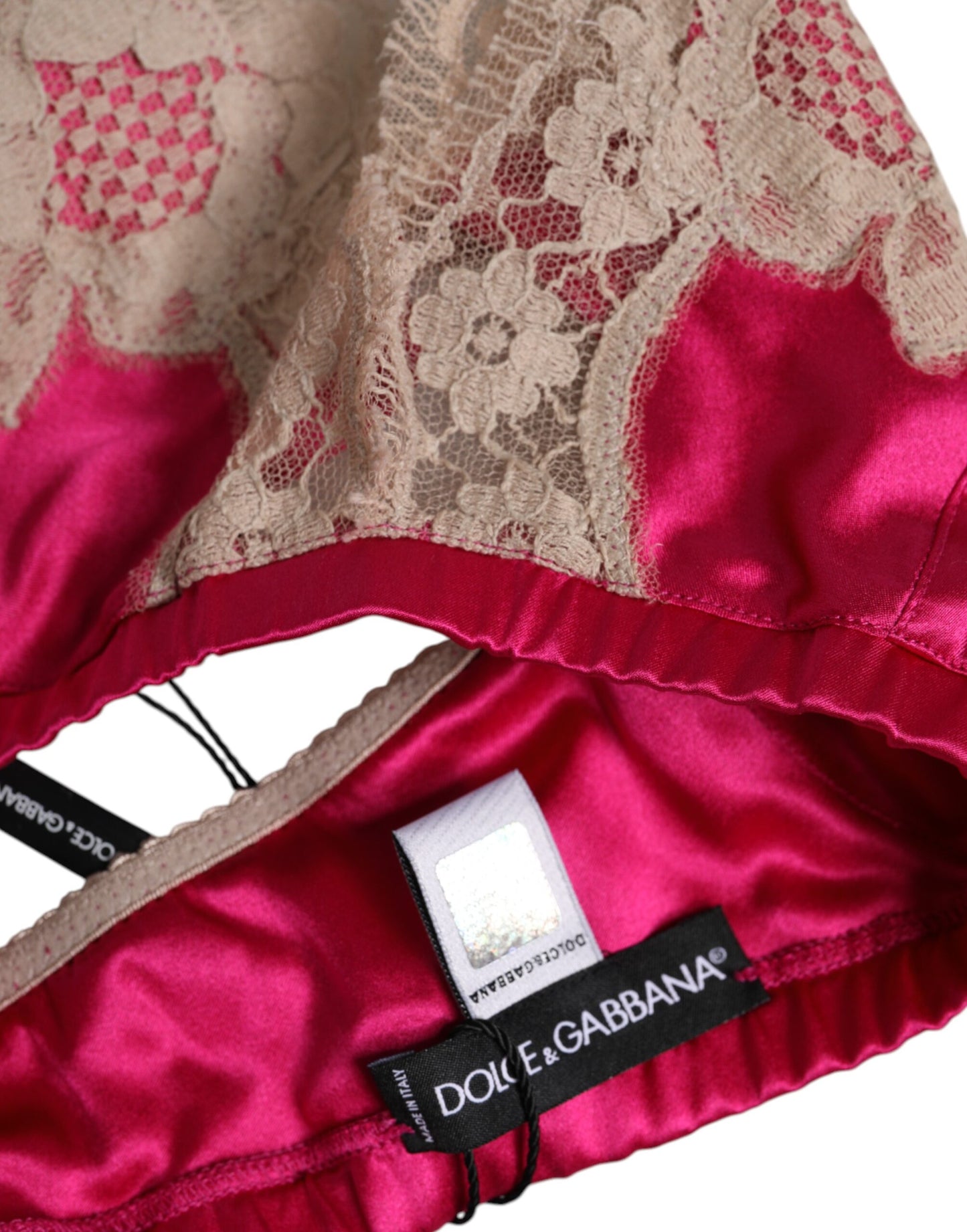 Dolce & Gabbana Magenta Floral Lace Silk Non Wire Bra Underwear Dolce & Gabbana