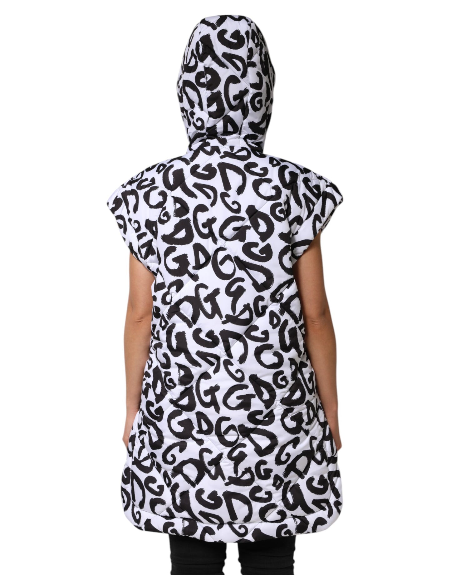 Dolce & Gabbana White DG Mania Hooded Sleeveless Puffer Jacket Dolce & Gabbana