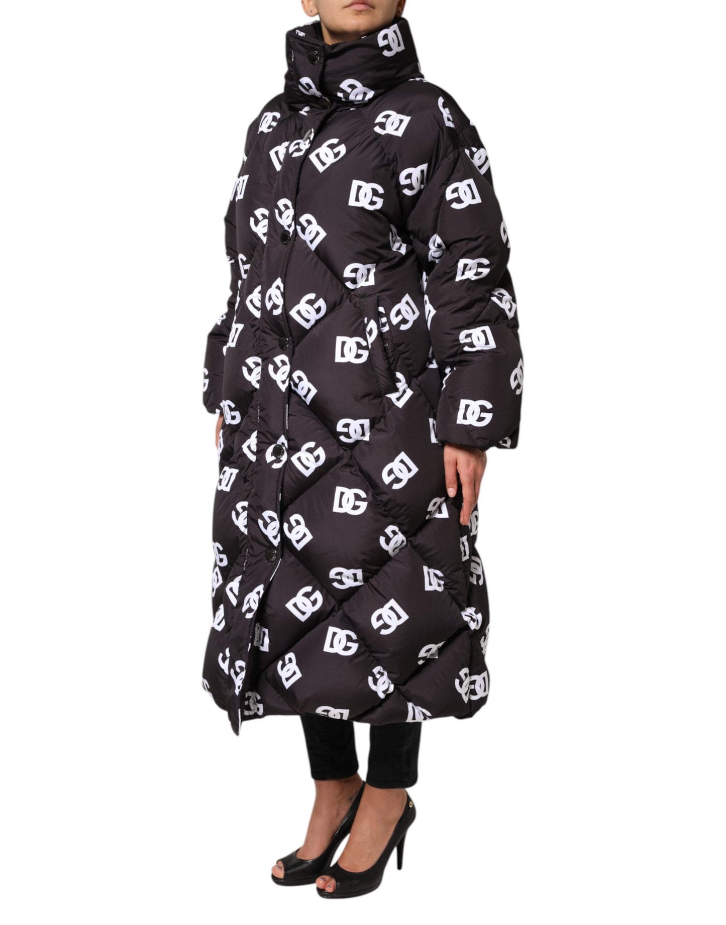 Dolce & Gabbana Black DG Mania Puffer Quilted Long Coat Jacket Dolce & Gabbana