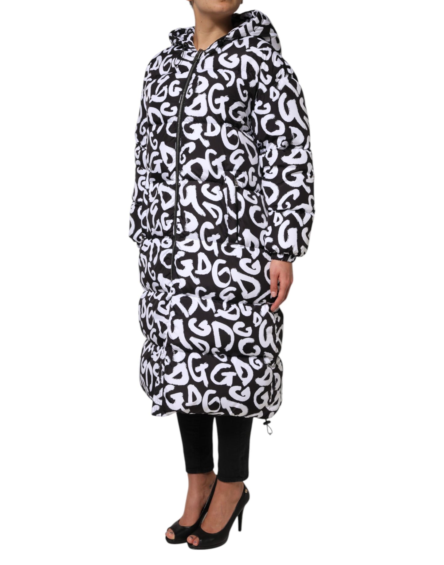 Dolce & Gabbana Black White DG Mania Hooded Long Coat Jacket Dolce & Gabbana