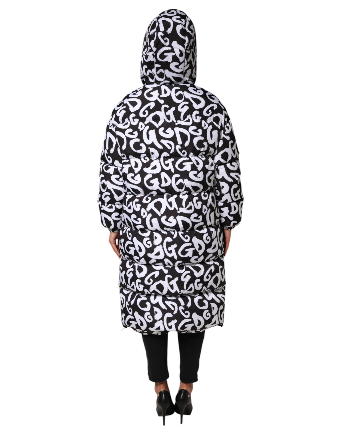 Dolce & Gabbana Black White DG Mania Hooded Long Coat Jacket Dolce & Gabbana