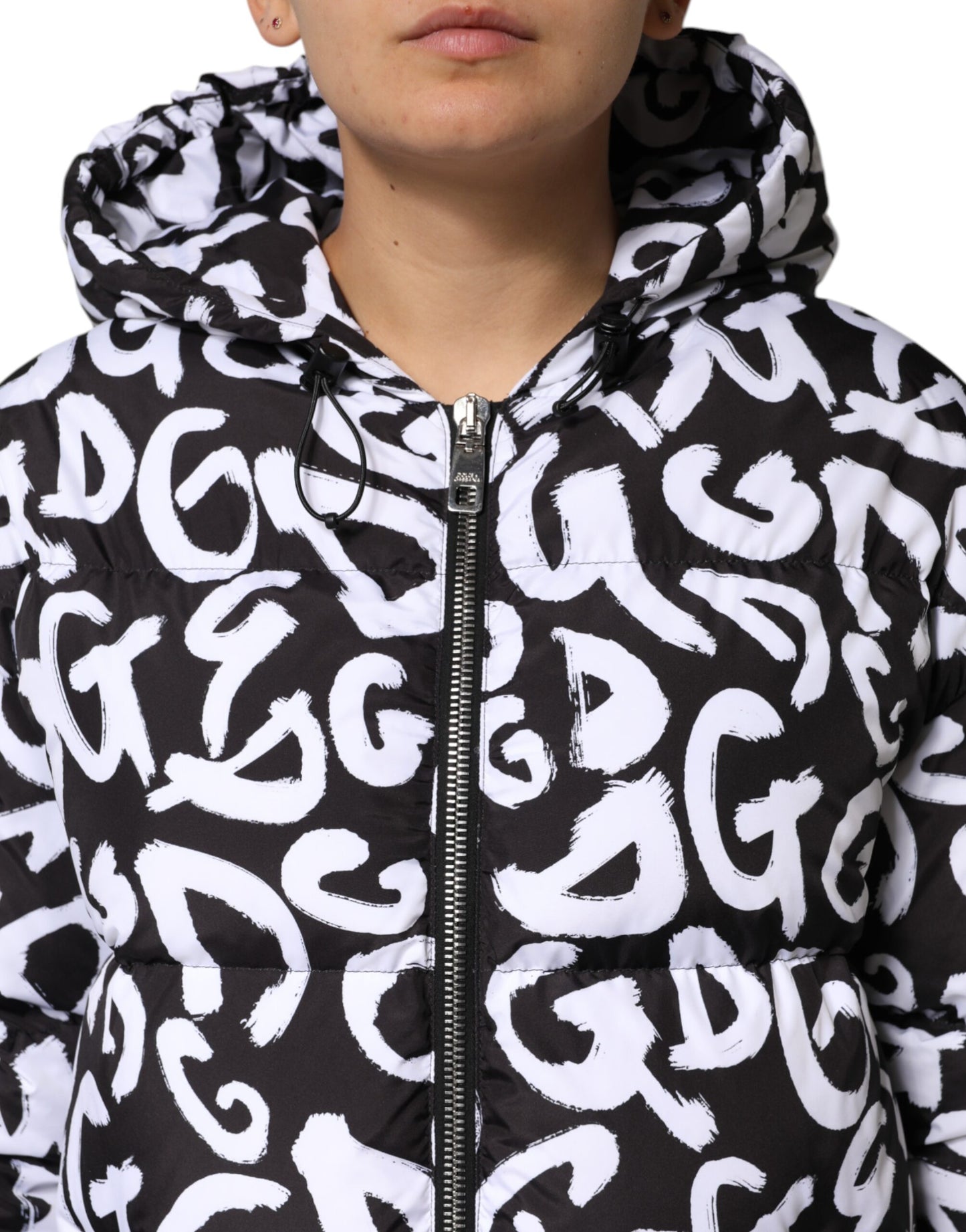 Dolce & Gabbana Black White DG Mania Hooded Long Coat Jacket Dolce & Gabbana