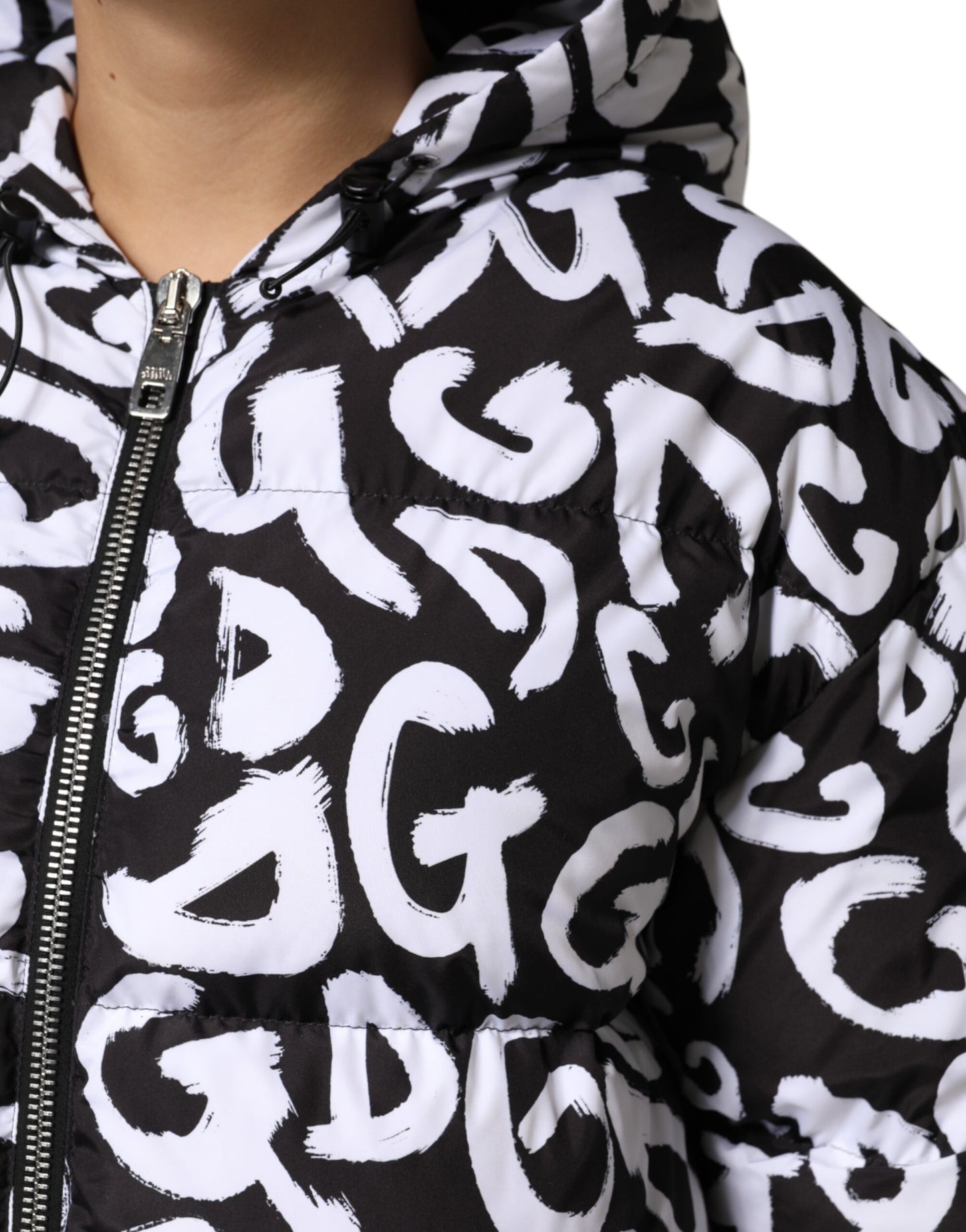 Dolce & Gabbana Black White DG Mania Hooded Long Coat Jacket Dolce & Gabbana
