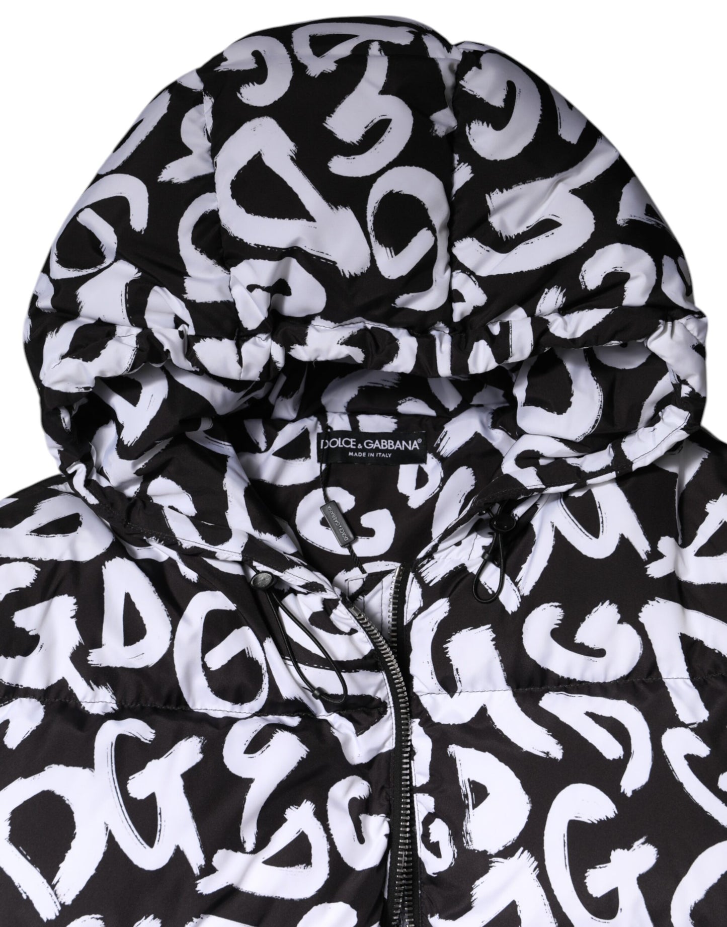 Dolce & Gabbana Black White DG Mania Hooded Long Coat Jacket Dolce & Gabbana
