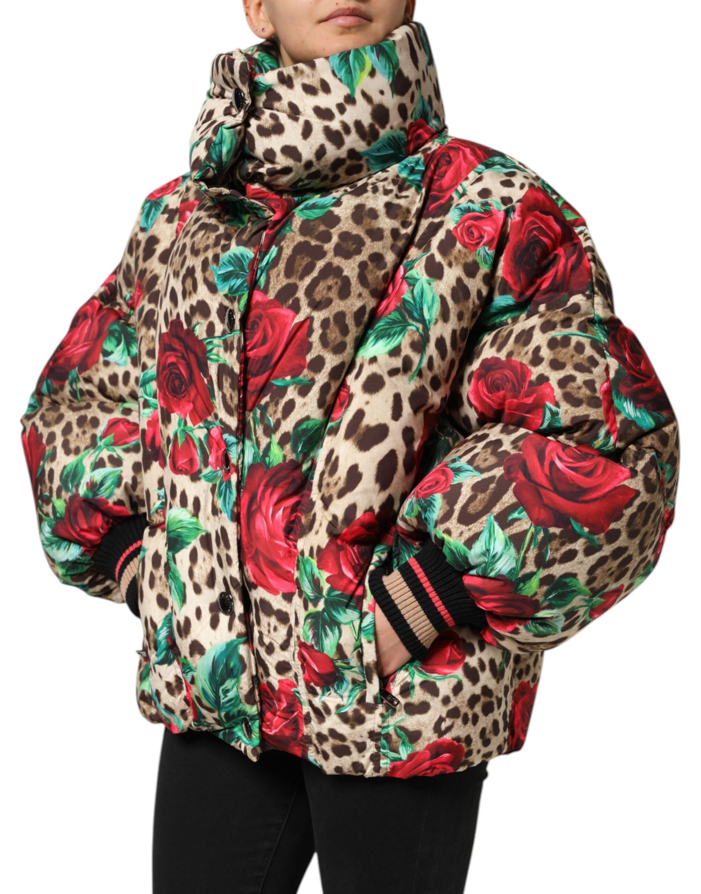 Dolce & Gabbana Multicolor Leopard Rose Puffer Quilted Jacket Dolce & Gabbana