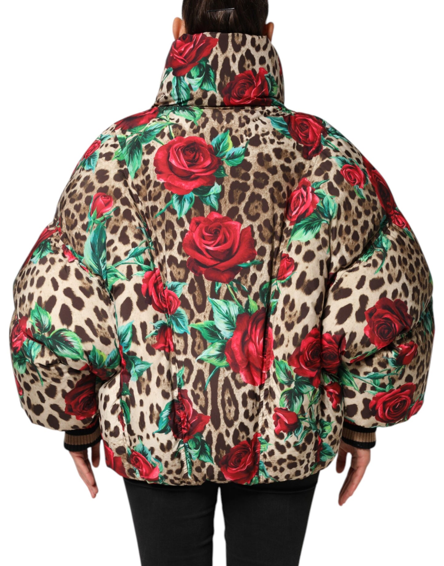 Dolce & Gabbana Multicolor Leopard Rose Puffer Quilted Jacket Dolce & Gabbana