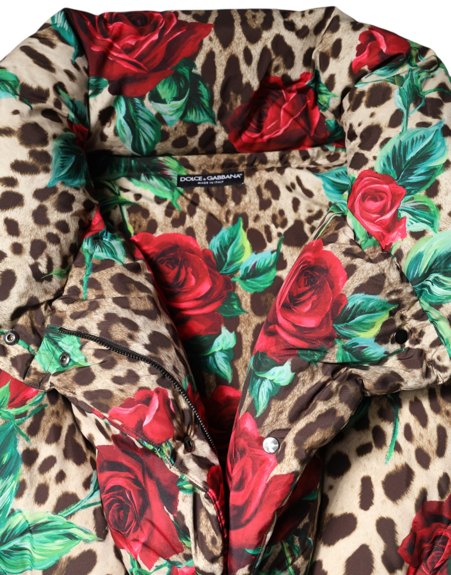 Dolce & Gabbana Multicolor Leopard Rose Puffer Quilted Jacket Dolce & Gabbana