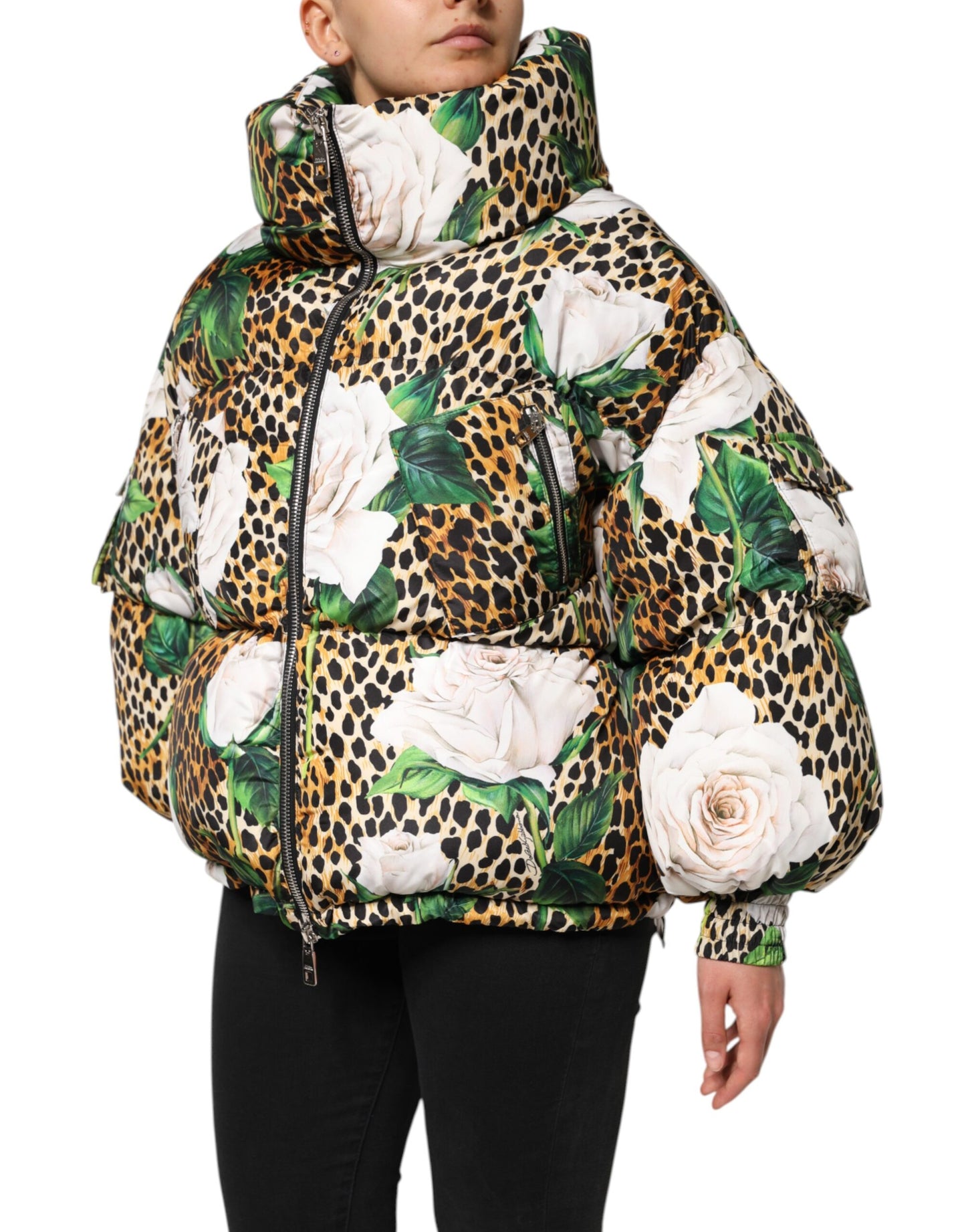 Dolce & Gabbana Multicolor Leopard Rose Puffer Quilted Jacket Dolce & Gabbana