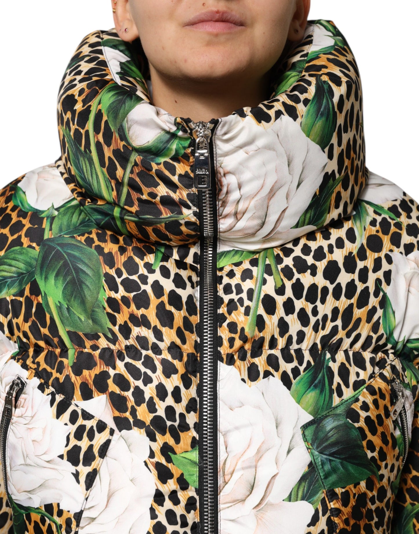Dolce & Gabbana Multicolor Leopard Rose Puffer Quilted Jacket Dolce & Gabbana