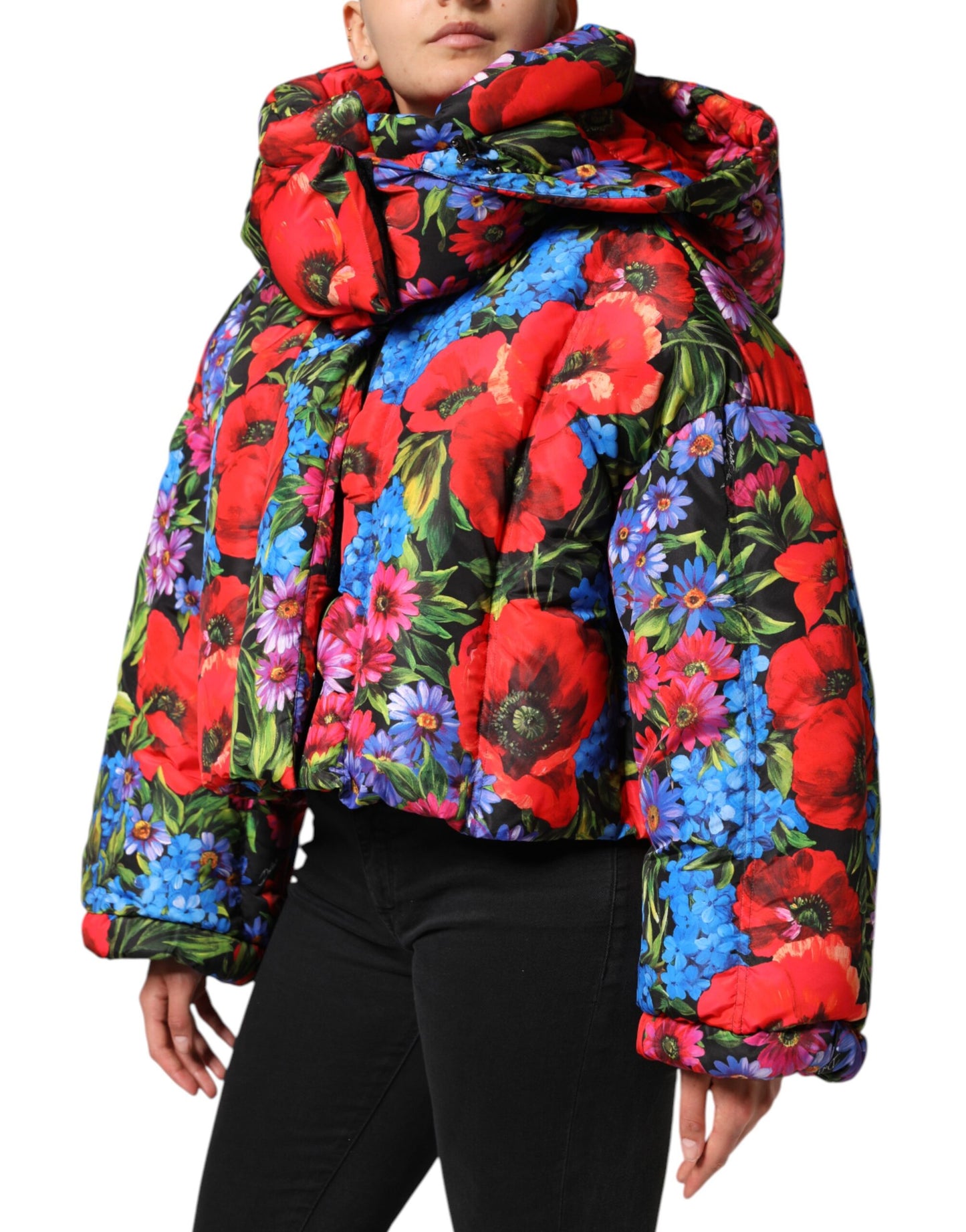 Dolce & Gabbana Multicolor Floral Hooded Puffer Coat Jacket Dolce & Gabbana