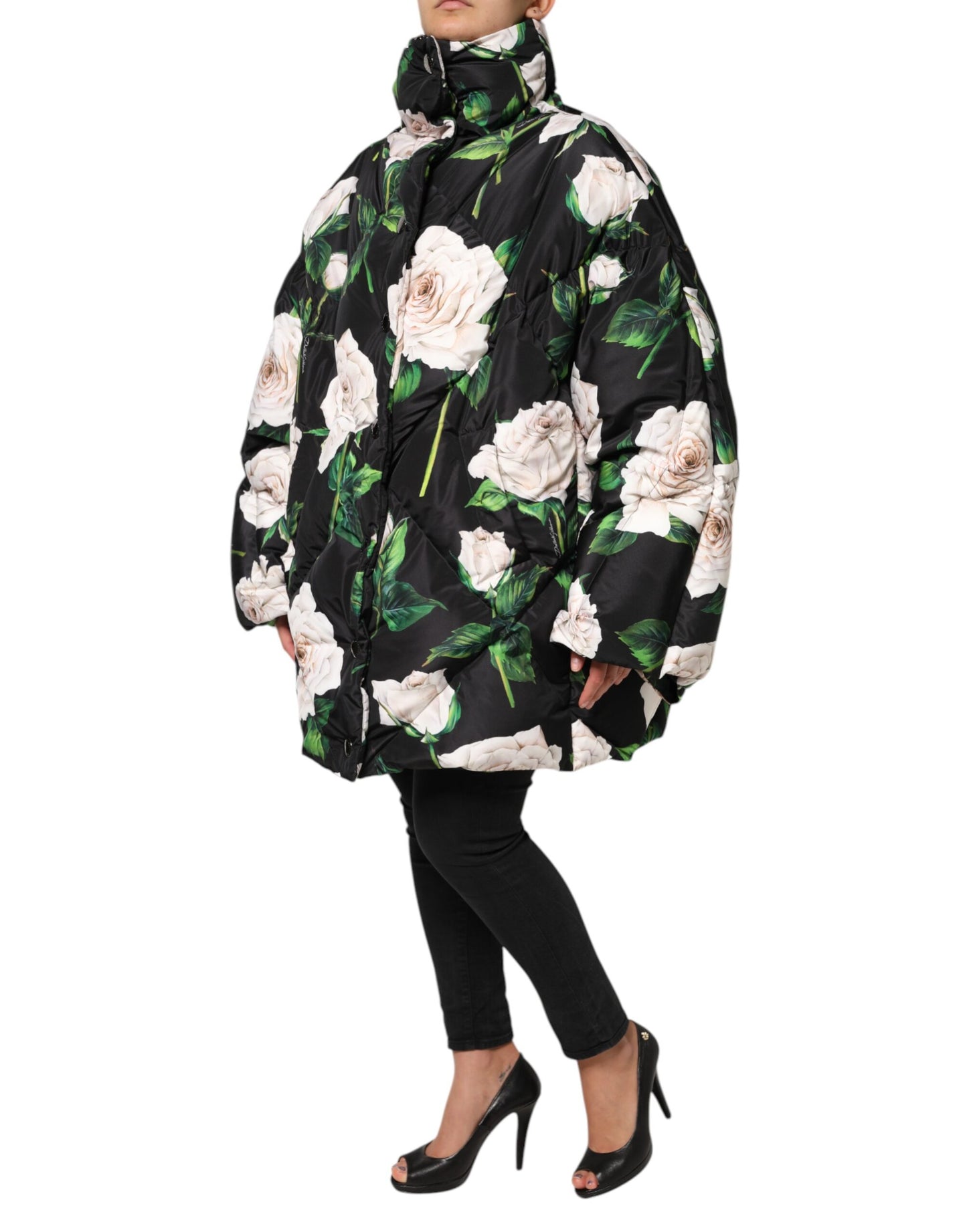 Dolce & Gabbana Black Floral Print Puffer Quilted Jacket Dolce & Gabbana