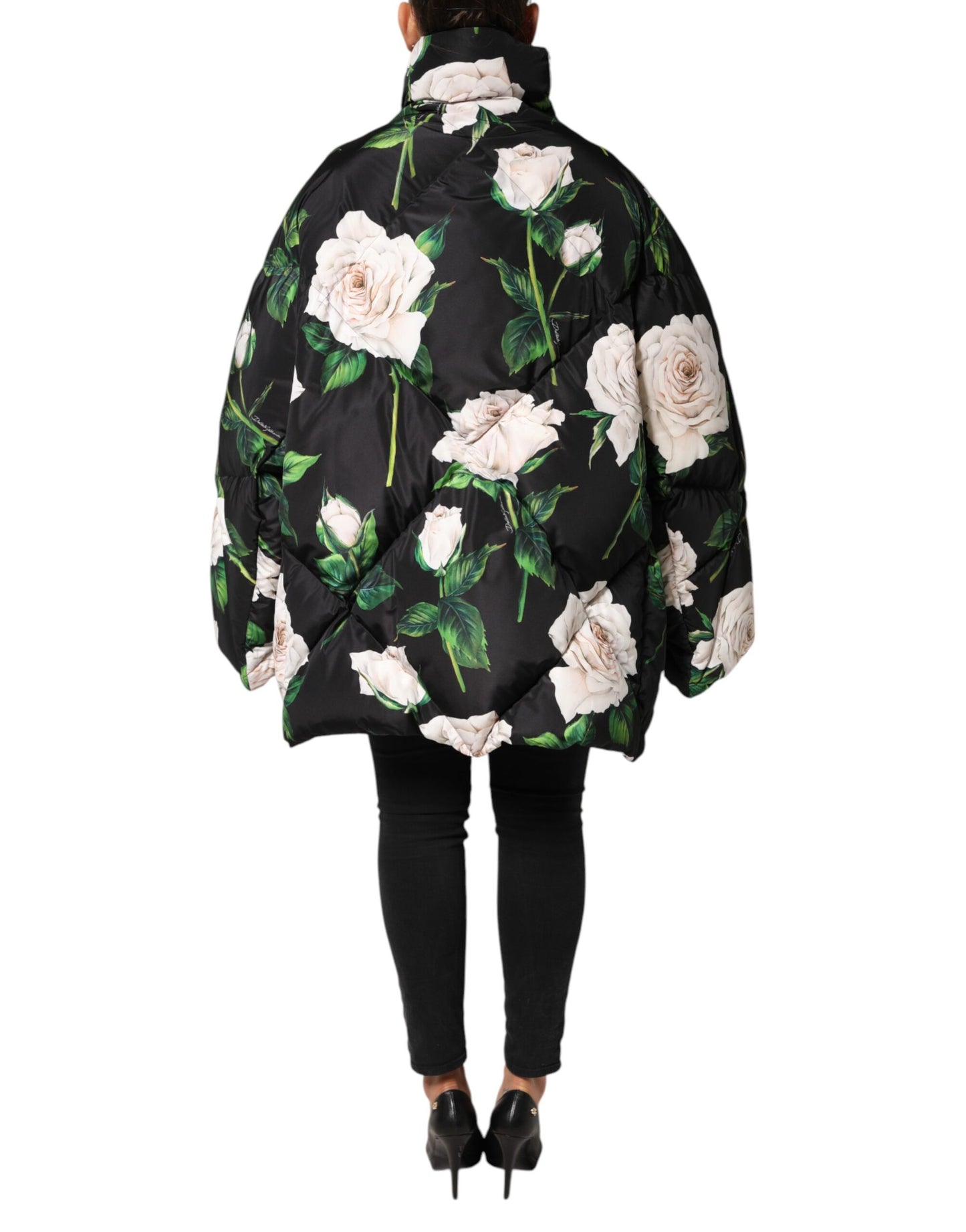 Dolce & Gabbana Black Floral Print Puffer Quilted Jacket Dolce & Gabbana
