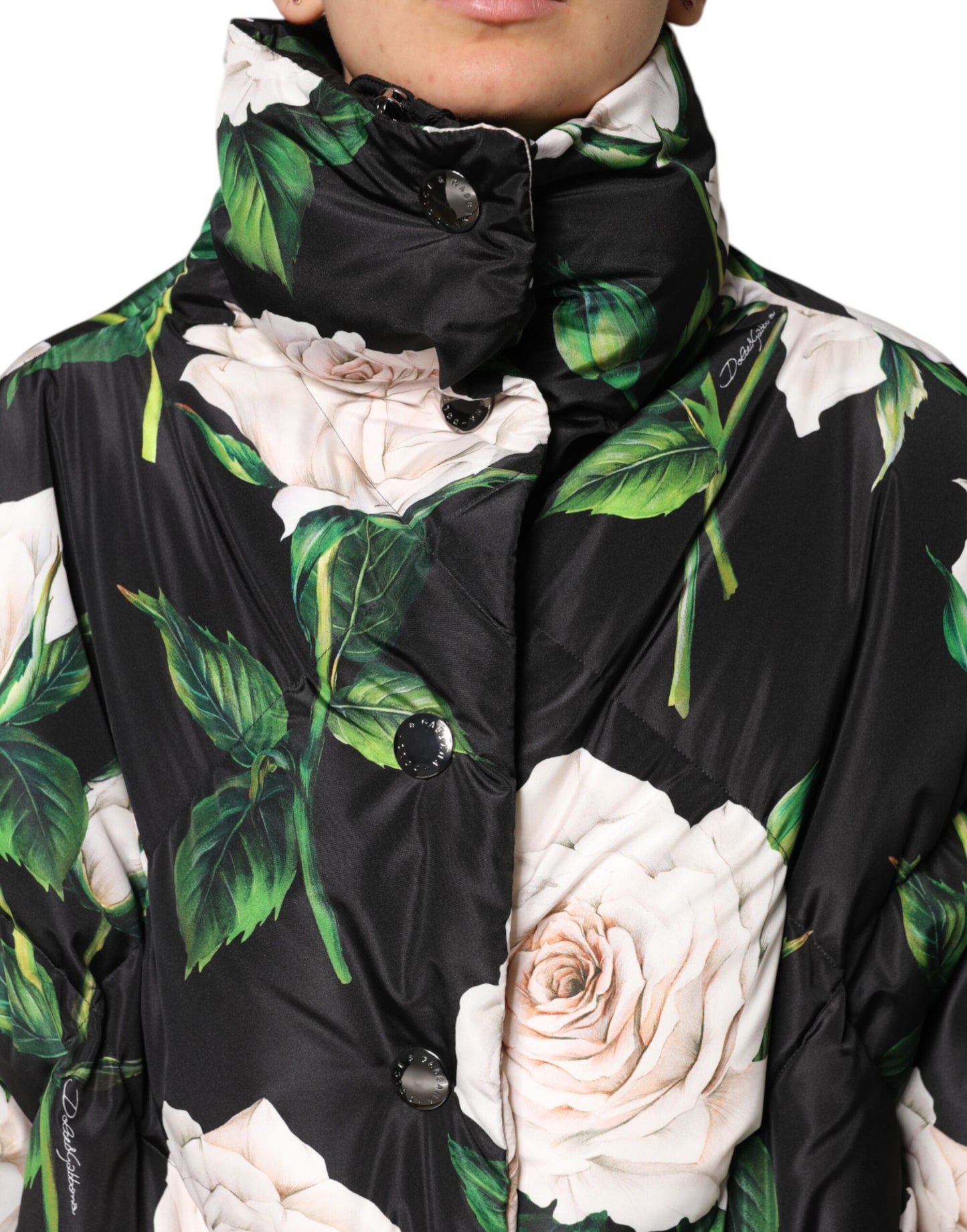 Dolce & Gabbana Black Floral Print Puffer Quilted Jacket Dolce & Gabbana