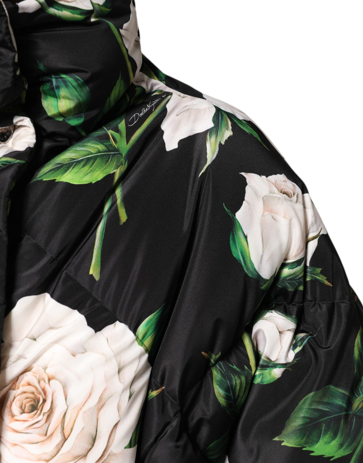 Dolce & Gabbana Black Floral Print Puffer Quilted Jacket Dolce & Gabbana