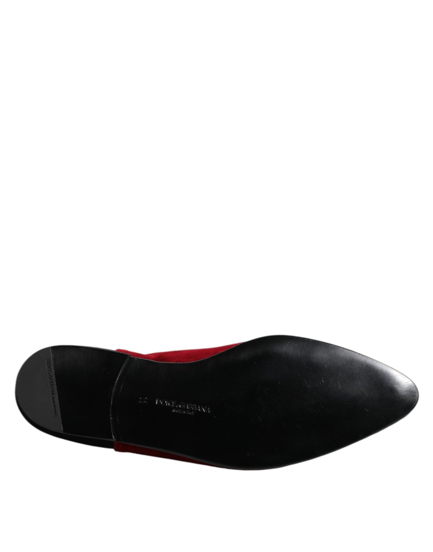 Dolce & Gabbana Black Red Velvet Embellished Slip On Shoes Dolce & Gabbana