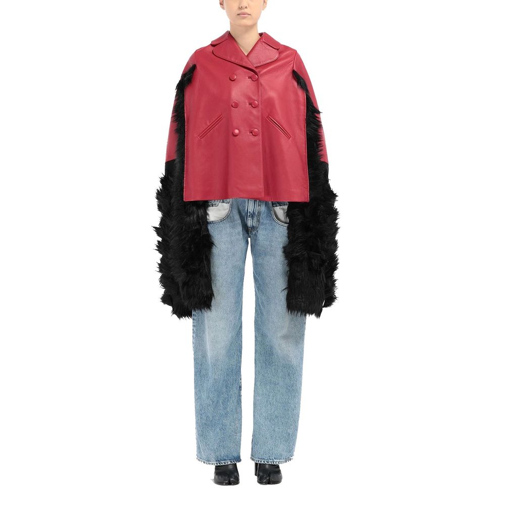 Maison Margiela Faux Fur Trimmed Leather Cape Jacket Maison Margiela