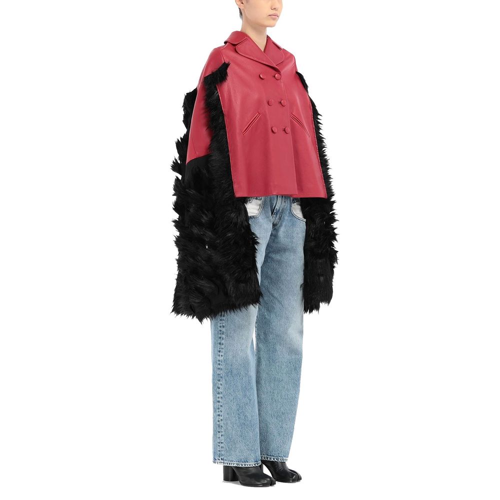 Maison Margiela Faux Fur Trimmed Leather Cape Jacket Maison Margiela