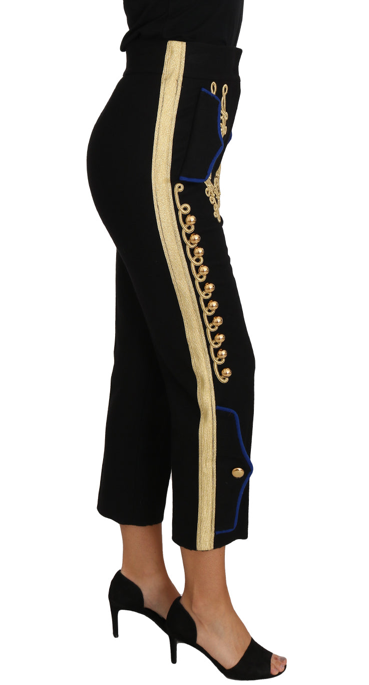 Dolce & Gabbana Military Embellished Pants Black Gold Dress Pant Dolce & Gabbana