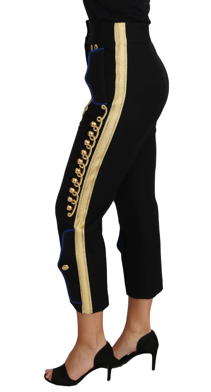 Dolce & Gabbana Military Embellished Pants Black Gold Dress Pant Dolce & Gabbana