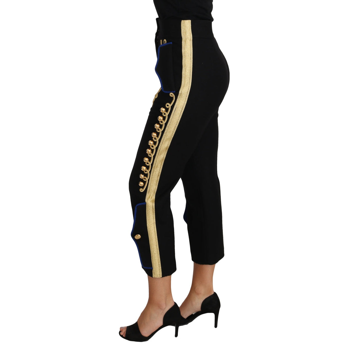 Dolce & Gabbana Military Embellished Pants Black Gold Dress Pant