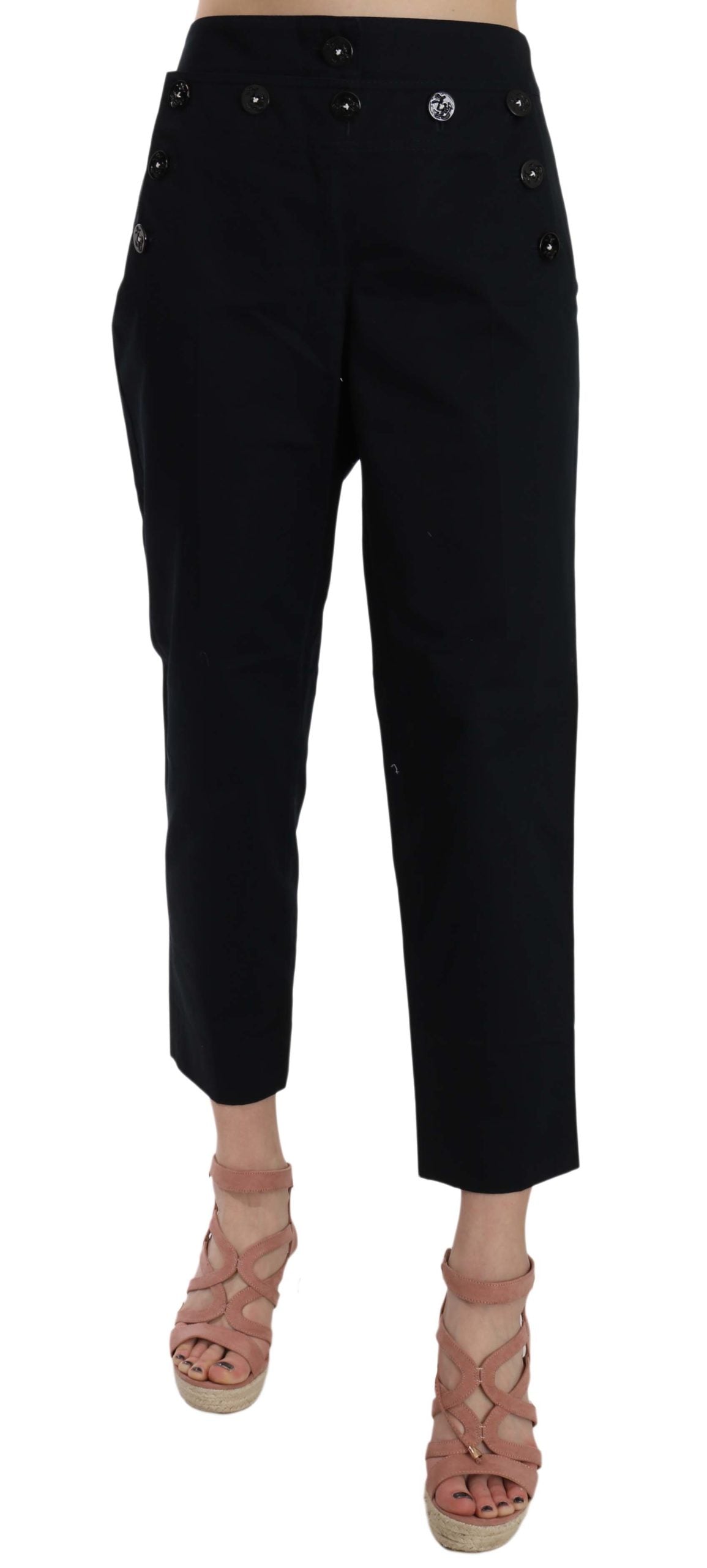 Dolce & Gabbana Black Cropped Front Button Embellished Pants Dolce & Gabbana
