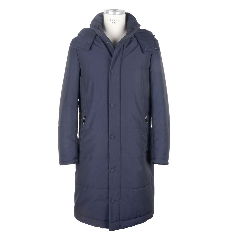 Made in Italy Blue Wool Men's Raincoat Made in Italy