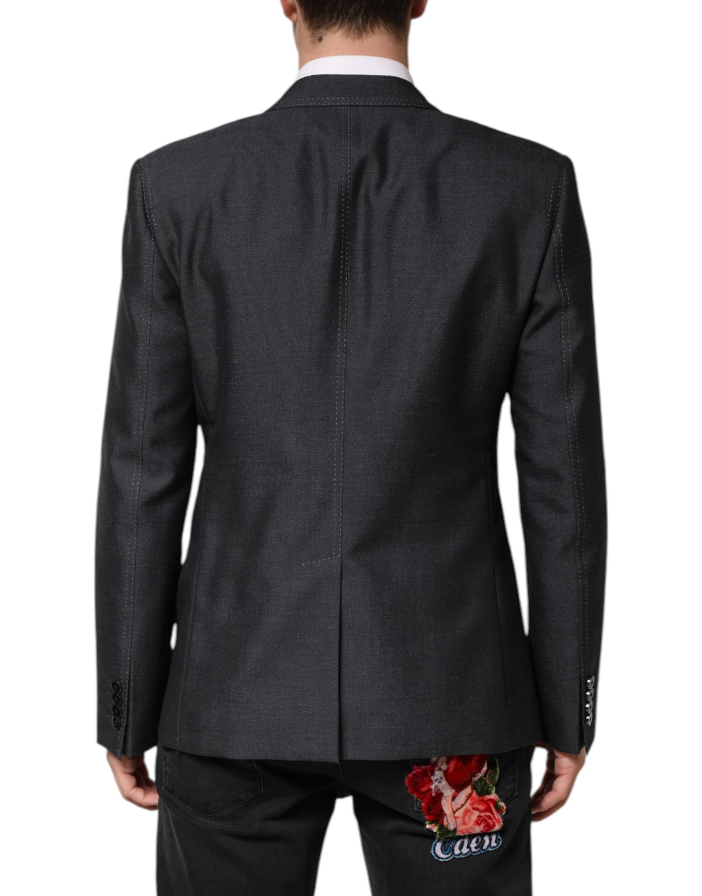 Dolce & Gabbana Dark Gray Bee Embroidery SICILIA Coat Blazer Dolce & Gabbana